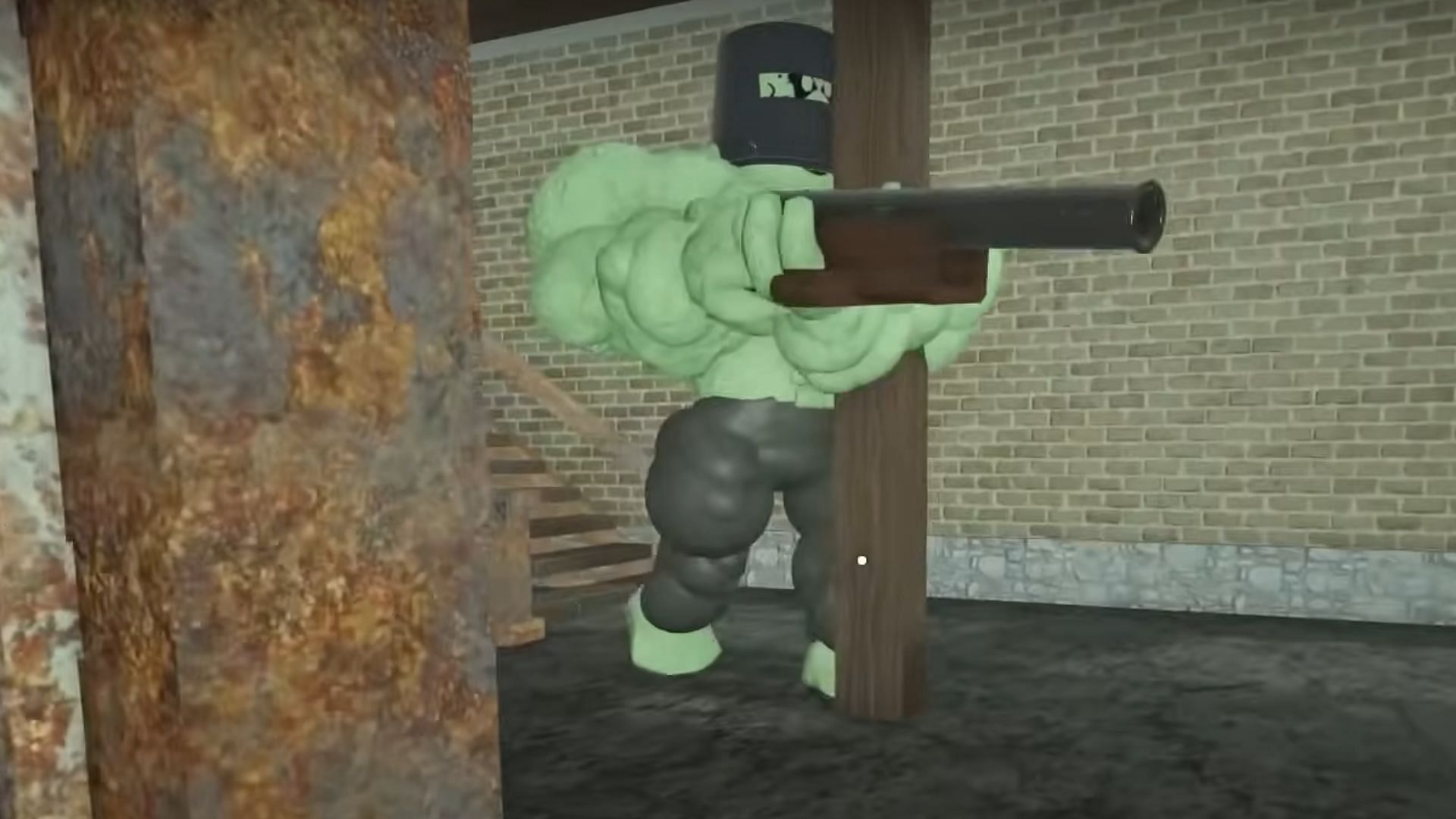 Use the structures around you to trap Goliath (Image via Roblox)